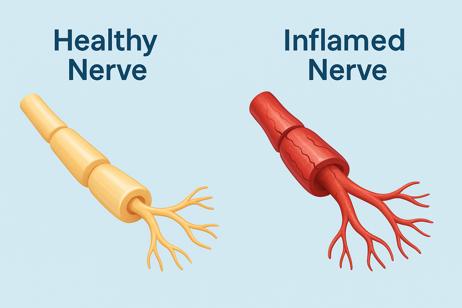 Healthy vs inflamed nerve illustration